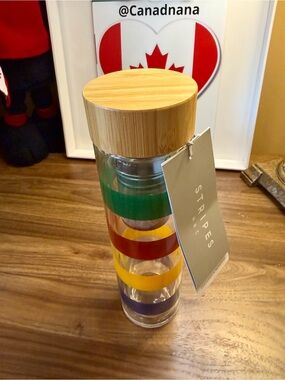 HBC Stripes Glass Water Bottle with Tea Infuser insert